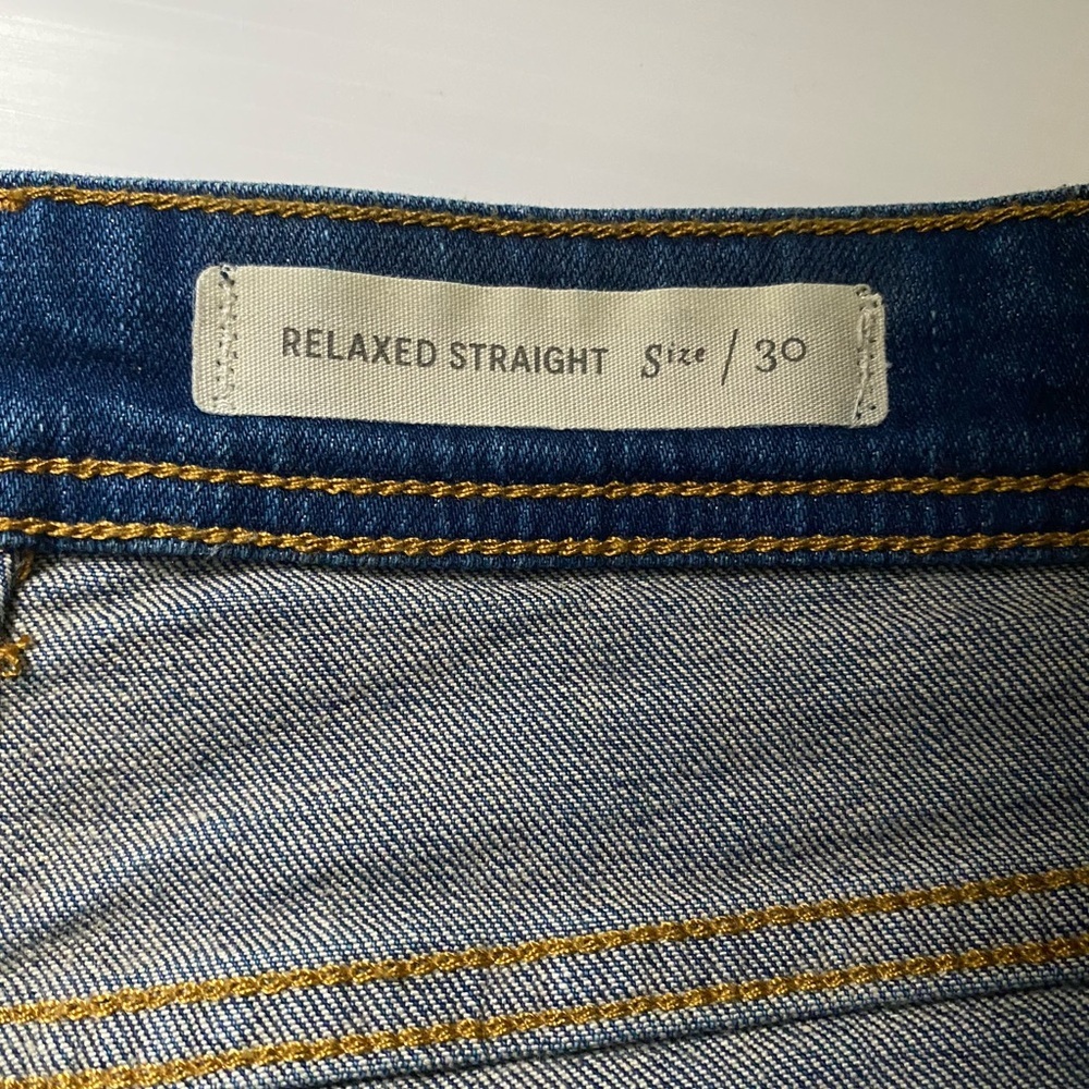 Pilcro and the Letterpress Relaxed Straight Blue Jeans with Orange Trim - Picture 10 of 13